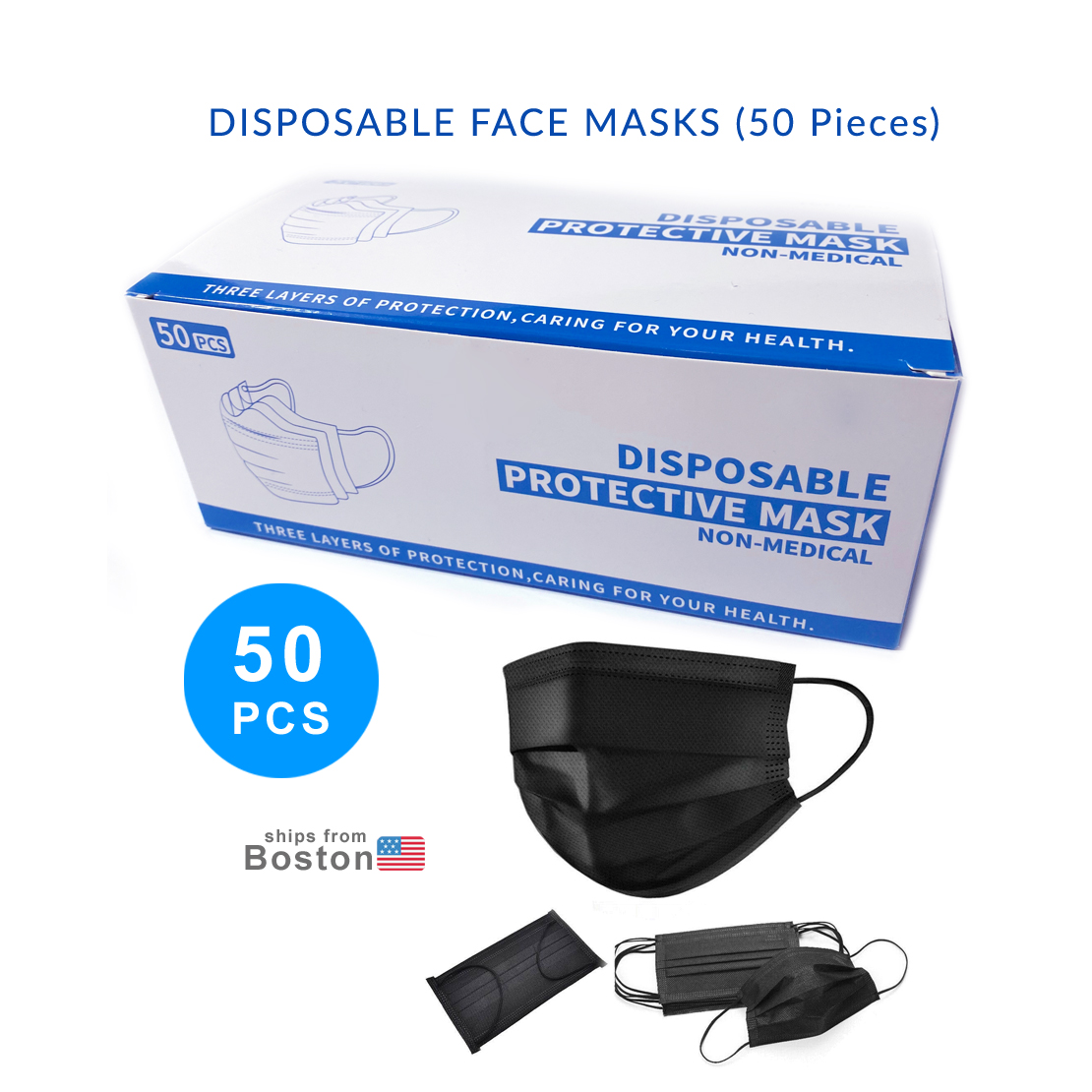 Disposable Face Masks (Pack of 50 PCS) Black 3 ply – Shikaboo Store
